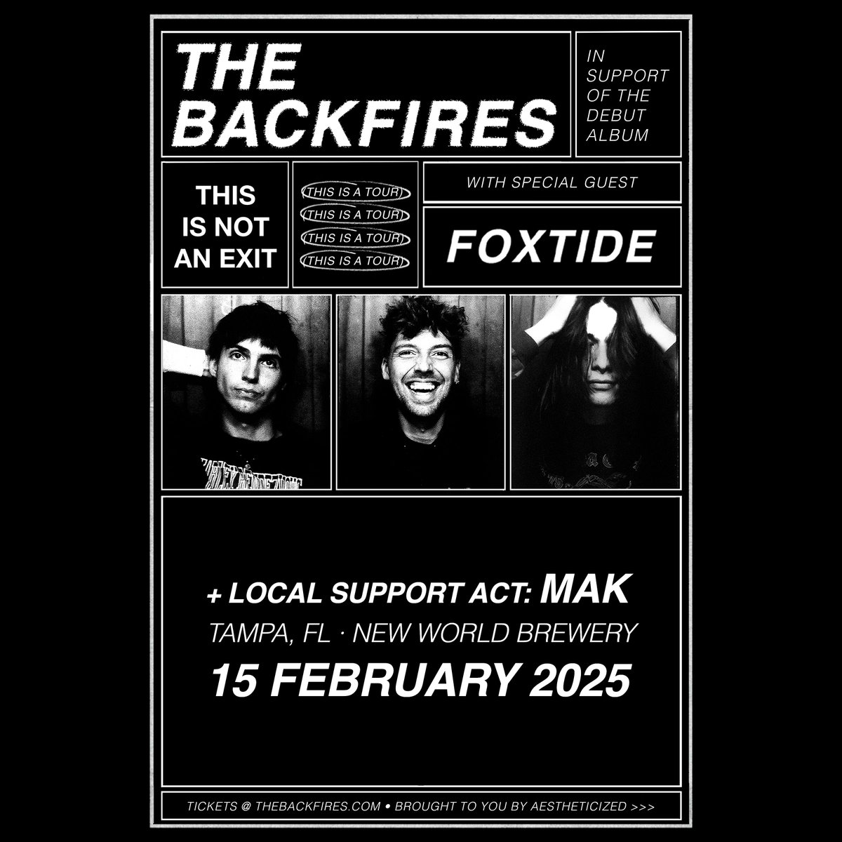Hey, hey… we moved The Backfires from Hooch and Hive (R.I.P.) to New World, but we wanted to inform ya that we’ve also added MAK to the lineup! Grab your tickets ASAP! >>> Sat 02.15.25 = The Backfires w/ Foxtide &amp; MAK @ New World Brewery!  7pm / 18&amp;Up! buff.ly/3UPZIhD