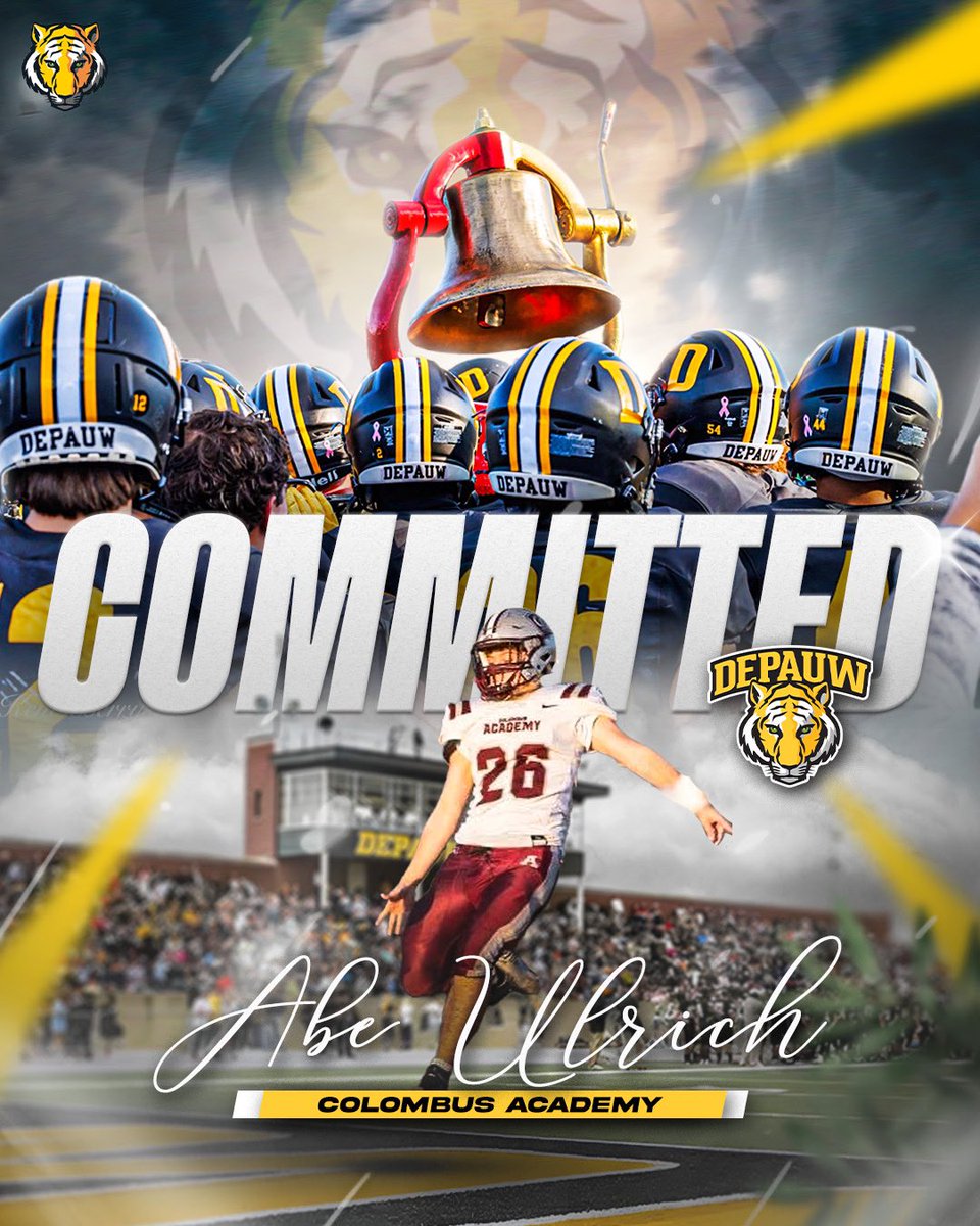 Abe (@abe_ulbrich19) on Twitter photo I want to announce my commitment to play football for the DePauw Tigers! I want thank my parents, coaches and teammates for pushing me to be the best version of myself. I also want to thank <a href="/qbdietz/">Brett Dietz</a> for giving me this opportunity!
<a href="/CACoachMiller/">Coach Miller</a>
<a href="/D_Madden_Punter/">Coach Dan Madden</a>
<a href="/CoachGantz/">Andrew Gantz</a> I want to announce my commitment to play football for the DePauw Tigers! I want thank my parents, coaches and teammates for pushing me to be the best version of myself. I also want to thank <a href="/qbdietz/">Brett Dietz</a> for giving me this opportunity!
<a href="/CACoachMiller/">Coach Miller</a>
<a href="/D_Madden_Punter/">Coach Dan Madden</a>
<a href="/CoachGantz/">Andrew Gantz</a>