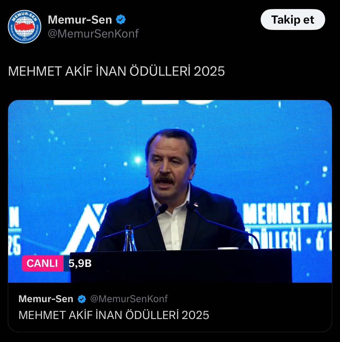 Memurlar, #MemurRefahaErsin diye talepte bulunup mücadele ederken, yetkili konfederasyon Memur-Sen, merhum Sn. “Mehmet Akif İnan Ödülleri” programını gerçekleştirmekle meşguldü.