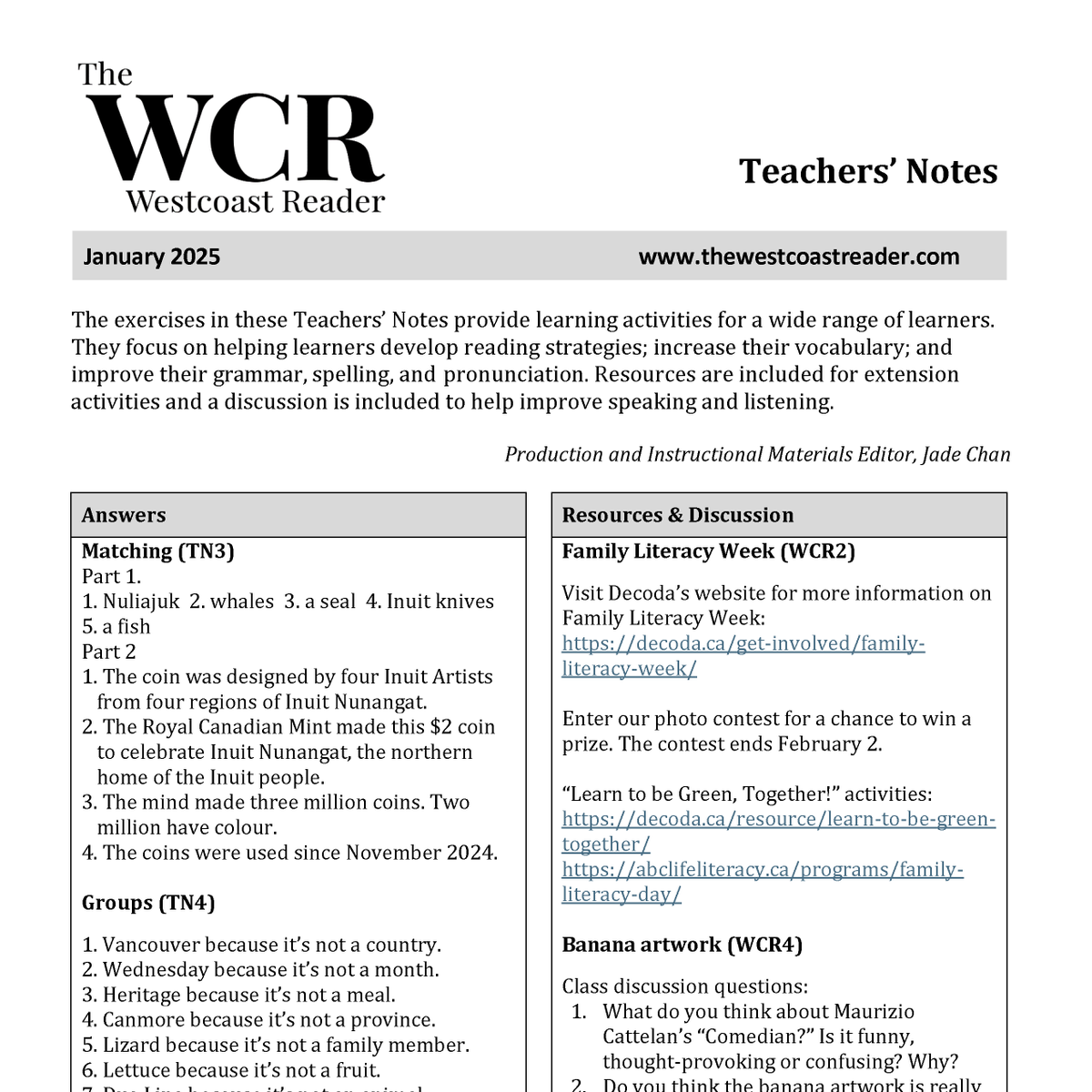 The Westcoast Reader's Teachers' Notes has exercises, resources and discussion topics to support learning with the January 2025 issue. 📰
👉 Download the free Teachers' Notes at: thewestcoastreader.com/download/8529/…

#Exercises #TeacherResource #JanuaryNews #Newspaper #AdultLiteracy #Literacy