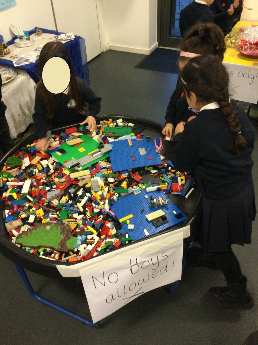 Reception children had a shock to see signs with messages like "No girls" and "Boys only". They did not like having to make their own choices of play based on gender. This led to excellent discussions around fairness and equality to kick start our 'challenging stereotypes week'.