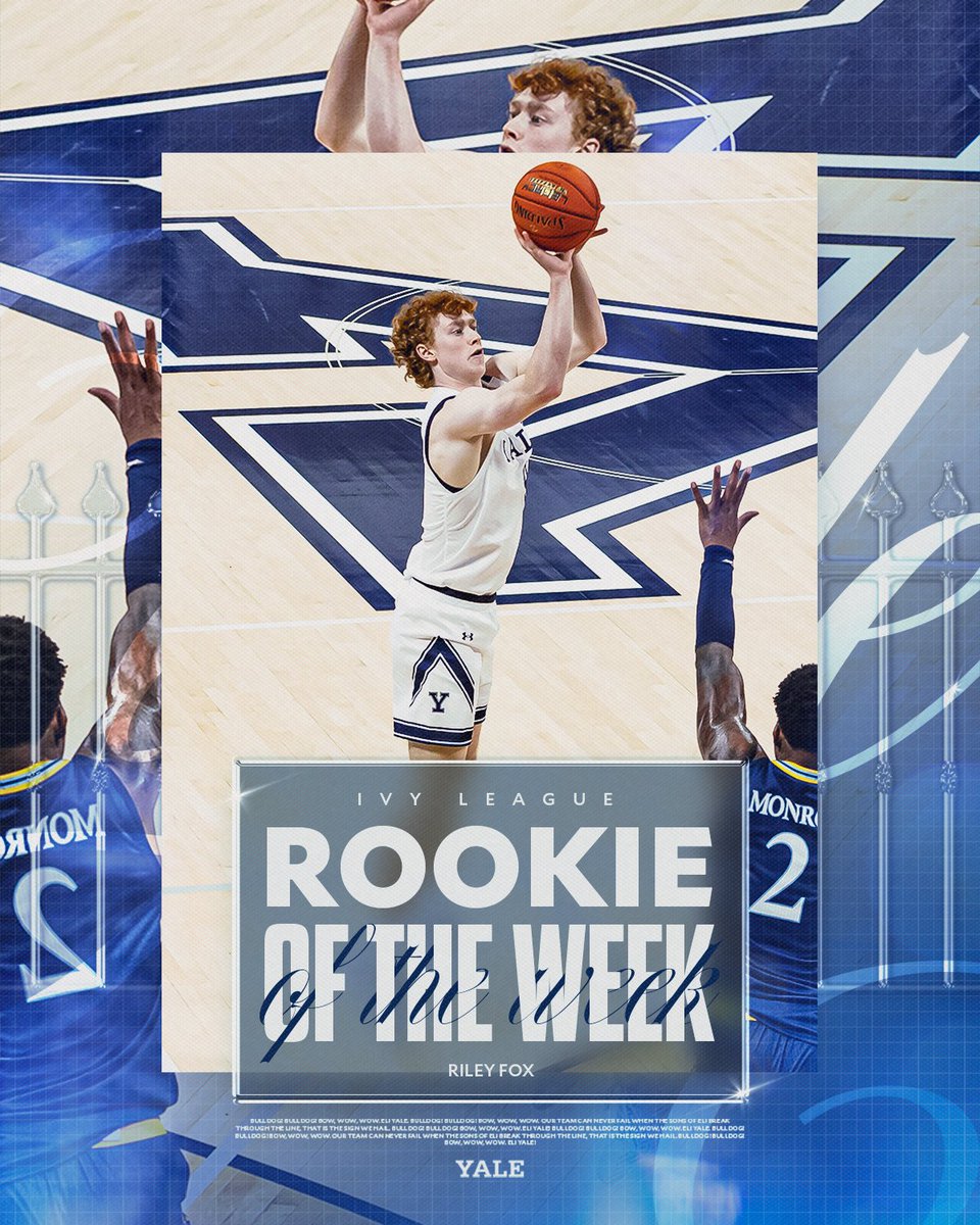 YaleMBasketball's tweet photo. Congratulations to @IvyLeague Rookie of the Week, Riley Fox! The first year was one of four Bulldogs that tallied double-digit points in Wednesday's victory over Howard.

🔗 https://t.co/Y7fDjdCfcd https://t.co/NXcblJRU8S