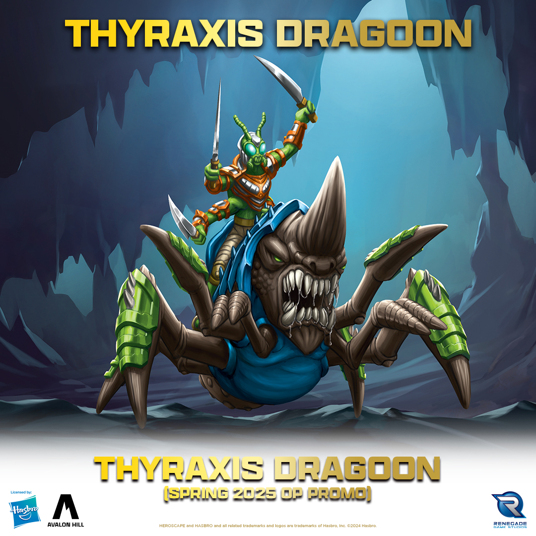 Thyraxis Dragoon is an elite Skordyre warrior! 😤💪 She'll be available as a Heroscape Spring 2025 Organized Play promo!

Read More 👉 renegadegamestudios.com/heroscape-bio-…