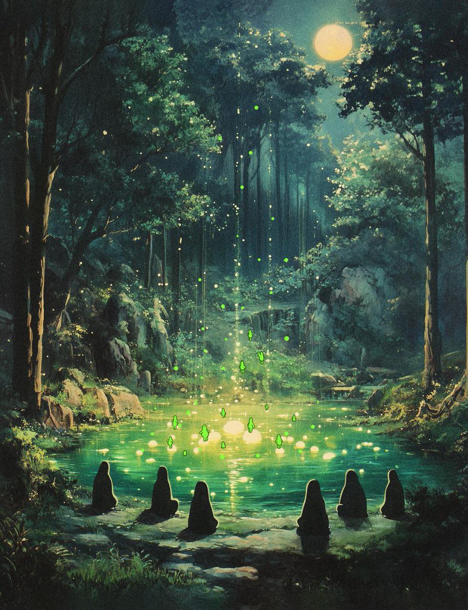 belikeblob's tweet image. When the gods beheld the infinite potential of Blob, they understood it was destined to expand.

From the luminous Pond of Duplicity, the first Bloblings were born each a spark of boundless creation, ready to scatter across the world.

Under the light of the moon, the ritual…