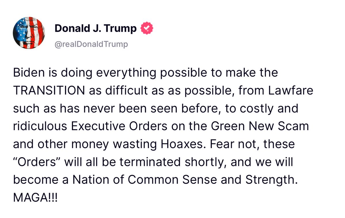 GuntherEagleman's tweet image. BOOM! Trump just announced he will TERMINATE all the last minute executive orders that Biden’s handlers put out!

Nothing will stand in his way!