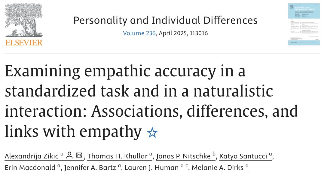 Excited to share that some new research on #EmpathicAccuracy worked on by past &amp; present members of the Bartz lab has been published🎉  

Check out the article below!🔽
doi.org/10.1016/j.paid…