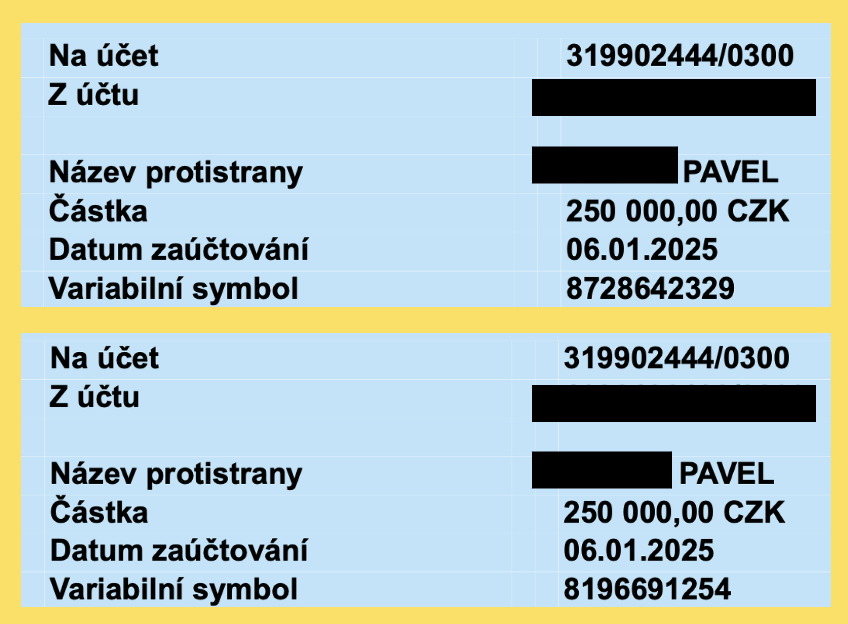 DarPutinovi's tweet photo. Tyhle platby vypadají stejně, stejné ale nejsou. Pavel dnes poslal 250 000 na Baterii Výjimečných (houfnice D-30) a za chvilku dalších 250 000 na munici. Trochu nám to vyrazilo dech.😍 Děkujeme Pavle. Děkujeme všem, kteří přispívají, protože věří, že to má smysl.👍🫡 https://t.co/CHuW11Qvb1