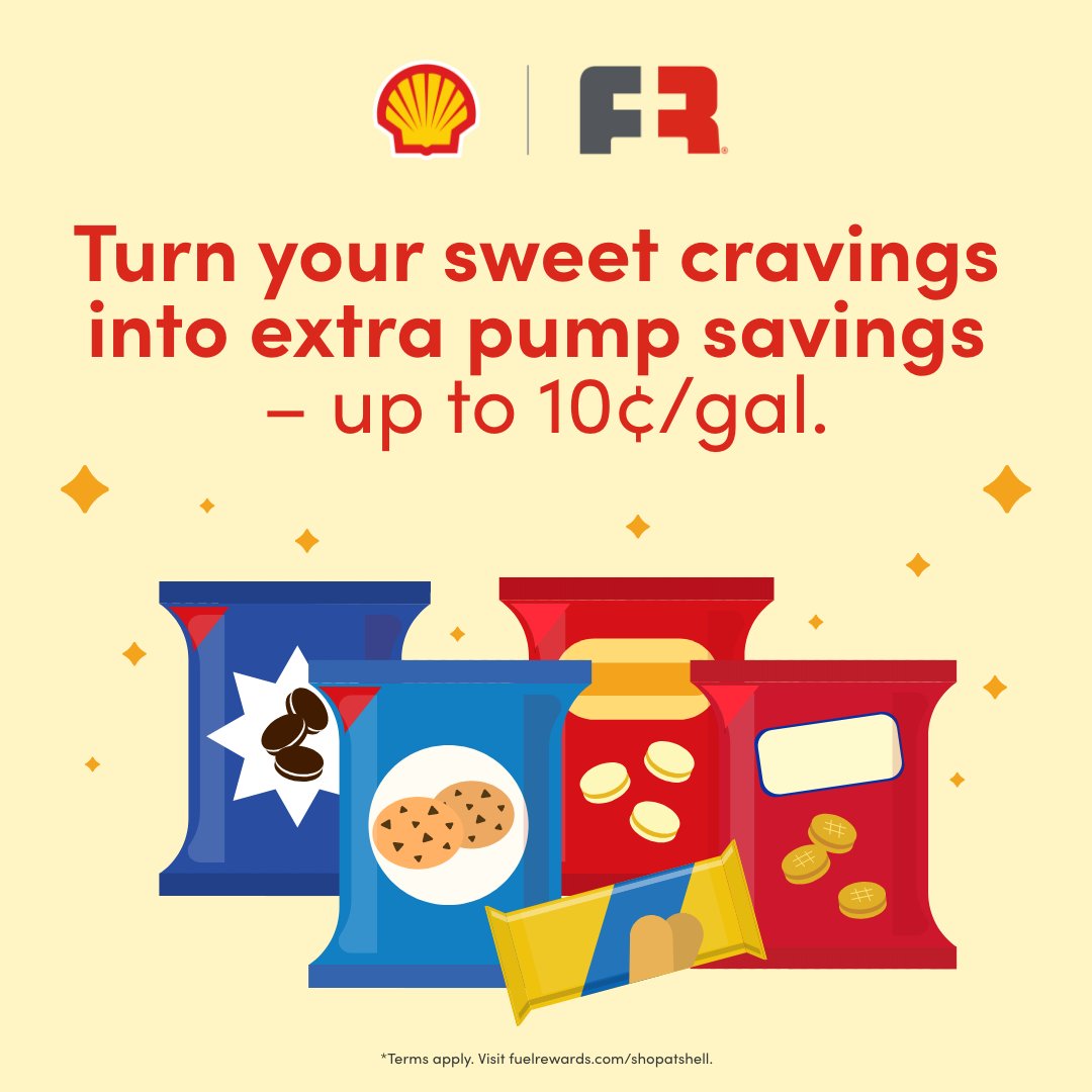 #Januarysavings: Visit a participating Shell station and purchase this month’s select snacks &amp; drinks to earn up to 10¢/gal in Fuel Rewards® #savings. Sweet! View offers at bit.ly/3XPEAZd
