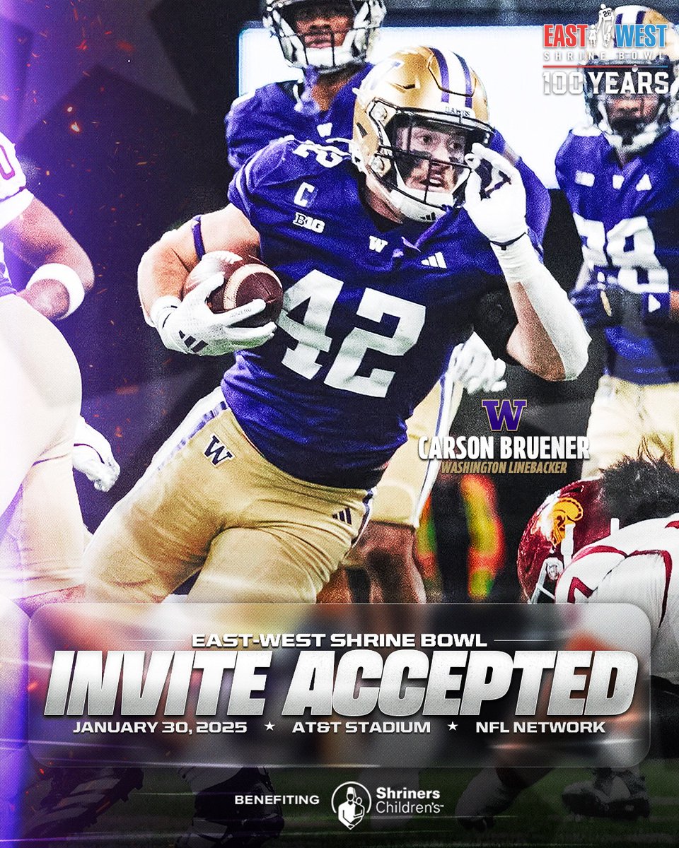 East-West Shrine Bowl (@shrinebowl) on Twitter photo Game wrecker ๐ฅ
LB Carson Bruener (<a href="/BruenerCarson/">Carson Bruener</a>) from <a href="/UW_Football/">Washington Football</a> has officially accepted his invite to the 100th East-West #ShrineBowl!
#AllAboutTheW | #ShrineBowlWHOSNEXT ๐ Game wrecker ๐ฅ
LB Carson Bruener (<a href="/BruenerCarson/">Carson Bruener</a>) from <a href="/UW_Football/">Washington Football</a> has officially accepted his invite to the 100th East-West #ShrineBowl!
#AllAboutTheW | #ShrineBowlWHOSNEXT ๐