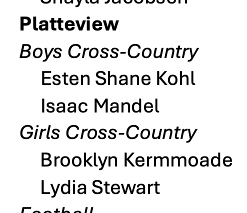 Congratulations to Esten Kohl, Isaac Mandel, Brooklyn Kermmoade, and Lydia Stewart on earning Academic All-State honors for Cross Country.