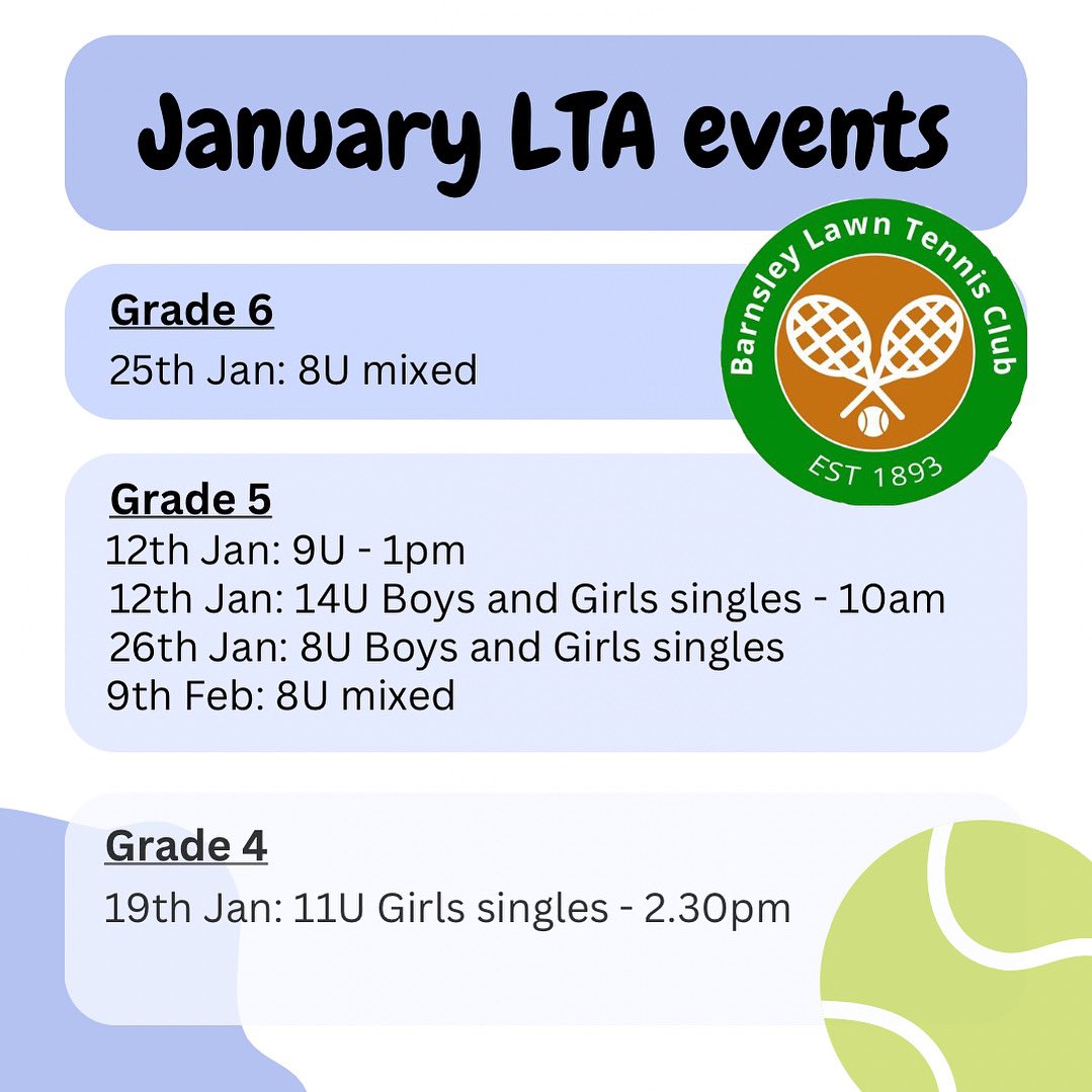 We have loads of great opportunities throughout January to put your playing into practice! 🎾 Enter now through the link in the description 🔗 #tennis #barnsley #barnsleytennis #competition
