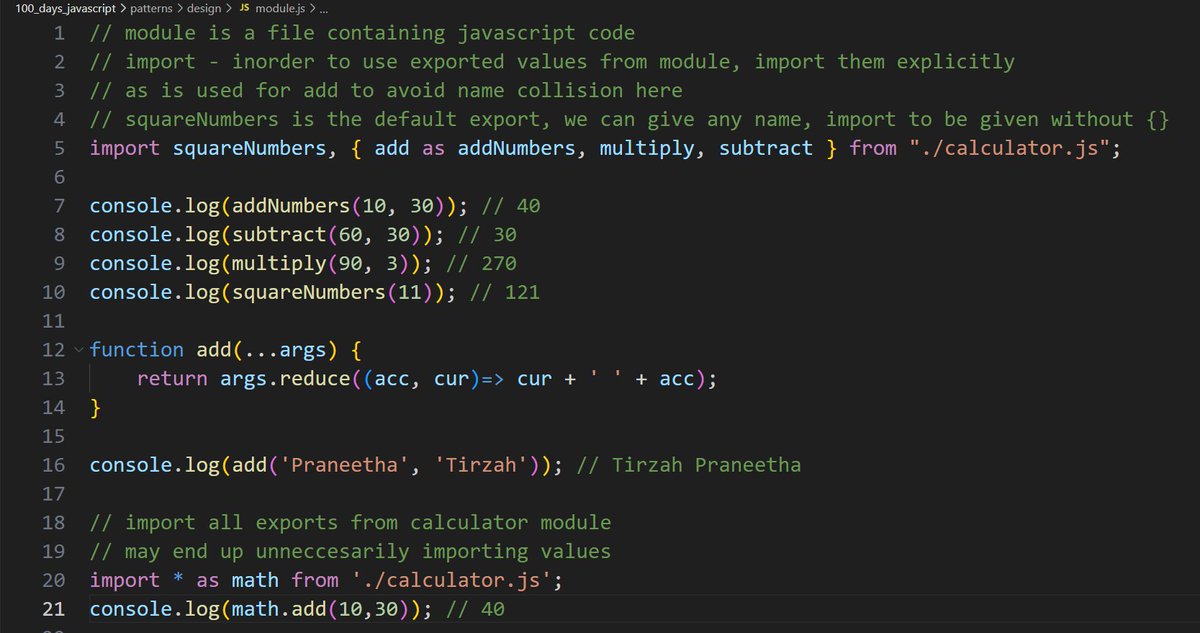 PraneethaG4's tweet image. 🚀 Day 85 of #100DaysOfJavaScript
Learnt:
Module DP - Split code into smaller reusable files.
Prototype DP- Share properties among objects of same type and access them through prototype chain.
Excited to dive into Provider and Proxy patterns next!
#javascript