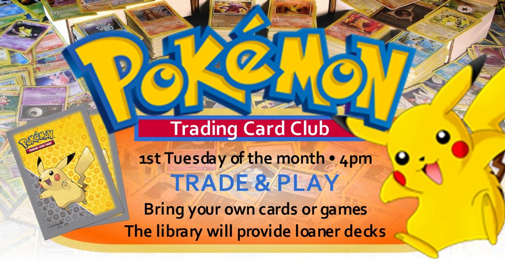 TBNortonLibrary's tweet image. Join us for POKEMON CLUB, meeting every 1st Tuesday of the month at 4 PM!  Bring your own cards or games, or try out our loaner decks provided by the library. 
Sign up at the link below or contact the library at 251-968-1176.
forms.gle/6wDuPrPz41SEzx…