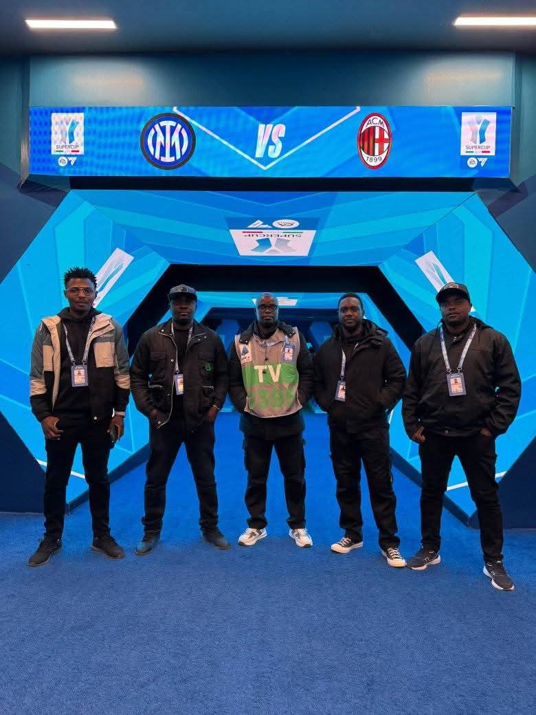 TeyaKevin's tweet photo. A Kenyan camera crew is managing the broadcast of the 2025 Italian Super Cup final between Inter Milan and AC Milan. https://t.co/QrwLz2tz3N