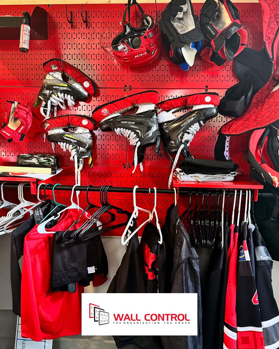 Say goodbye to clutter and hello to organization! Thanks to Dylan for showcasing how this vibrant red Wall Control metal pegboard is the ultimate solution for keeping all your hockey gear in one place. With sturdy hooks, shelves, and hangers, you can store skates, gloves,