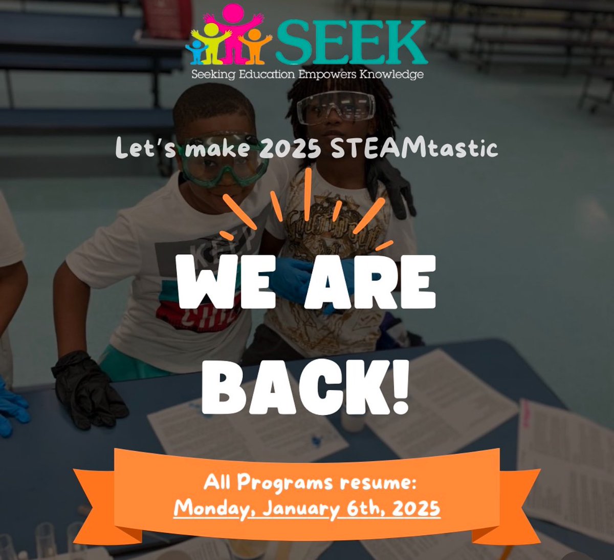 ✨ We’re Back and Ready to Inspire! ✨

The holiday break is over and we are excited to resume our programs for the new year! 🎯

2025 is the year to dream big, learn boldly, and explore the wonders of STEAM.