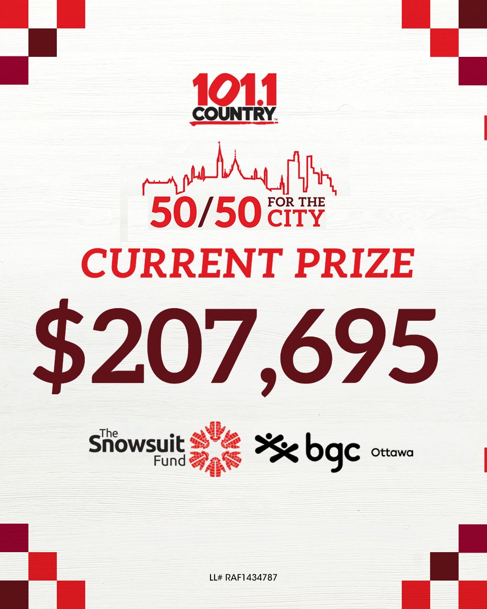 🎉 PRIZE UPDATE 🎉

The grand prize draw is January 17th, so don't delay, grab yours TODAY!

The more tickets, bought, the more you could WIN!

BUY TICKETS: bit.ly/5050forCity

50/50 For The City supports <a href="/SnowsuitFund/">The Snowsuit Fund</a> &amp; <a href="/bgcottawa/">BGC Ottawa</a>