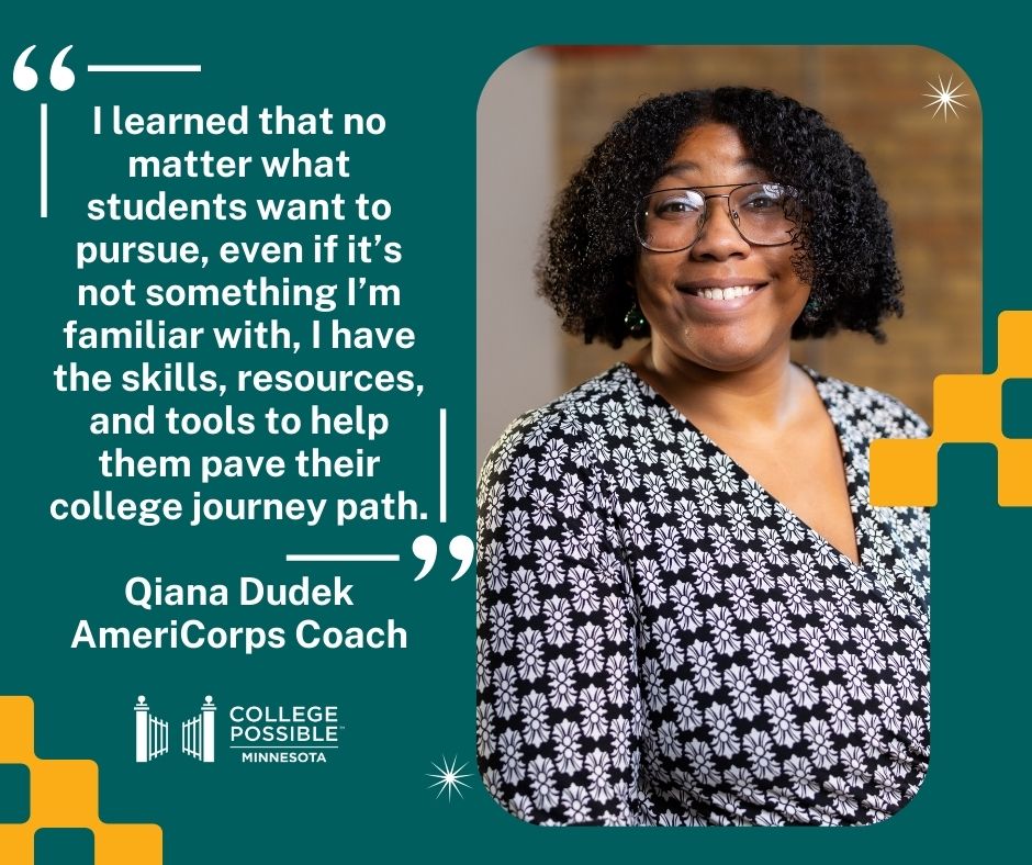 College Possible MN (@collpossiblemn) on Twitter photo "I learned that no matter what students want to pursue, even if it’s not something I’m familiar with, I have the skills, resources, and tools to help them pave their college journey path." Read <a href="/CollegePossible/">College Possible</a> <a href="/AmeriCorps/">AmeriCorps</a> coach Qiana's story: collegepossible.org/news/helping-s… "I learned that no matter what students want to pursue, even if it’s not something I’m familiar with, I have the skills, resources, and tools to help them pave their college journey path." Read <a href="/CollegePossible/">College Possible</a> <a href="/AmeriCorps/">AmeriCorps</a> coach Qiana's story: collegepossible.org/news/helping-s…