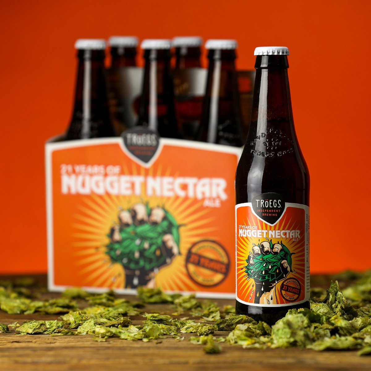TroegsBeer's tweet image. Nugget Nectar arrives on shelves starting today! You’ll find the hoppy notes of grapefruit, creamsicle, mango, and pine, in parts of Pennsylvania this week and points beyond soon. Start asking for this bright spot in the dead of winter. #Troegs #NuggetNectar #21YearsofNugget