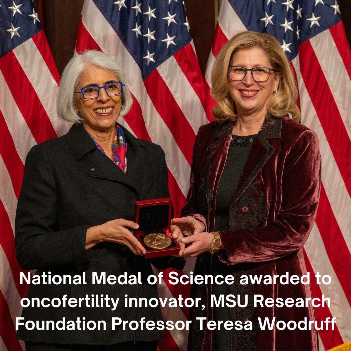 EAST LANSING, Mich. – Teresa K. Woodruff joined an elite group of Americans who have received two national medals of honor when President Joe Biden announced the latest National Medal of Science recipients on Jan. 3. 
Read the full press release here: msutoday.msu.edu/news/2025/nati…