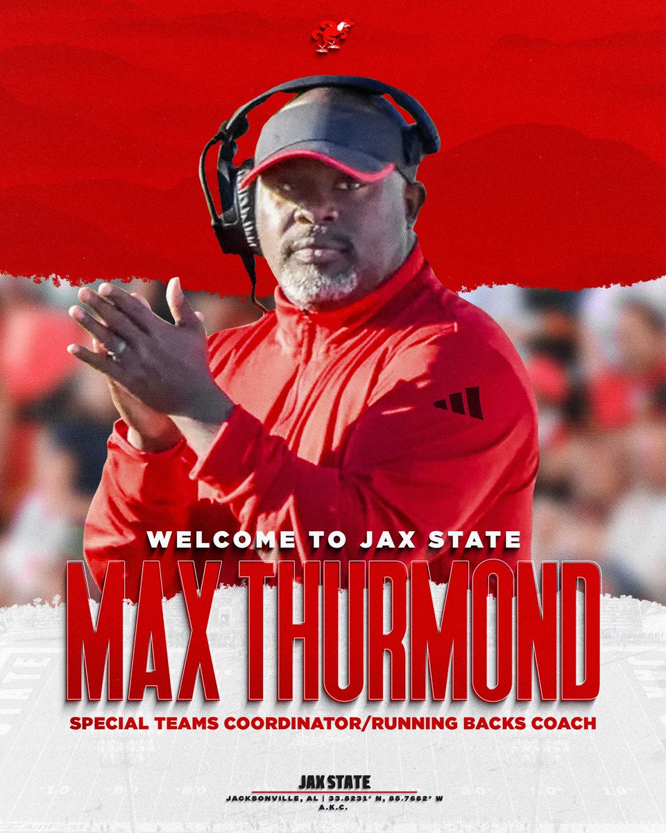 Welcome Back, Special Teams Coordinator and Running Backs Coach, Max Thurmond ‼️

📰 &gt;&gt;&gt;&gt; jaxstatesports.com/news/2025/1/6/…
