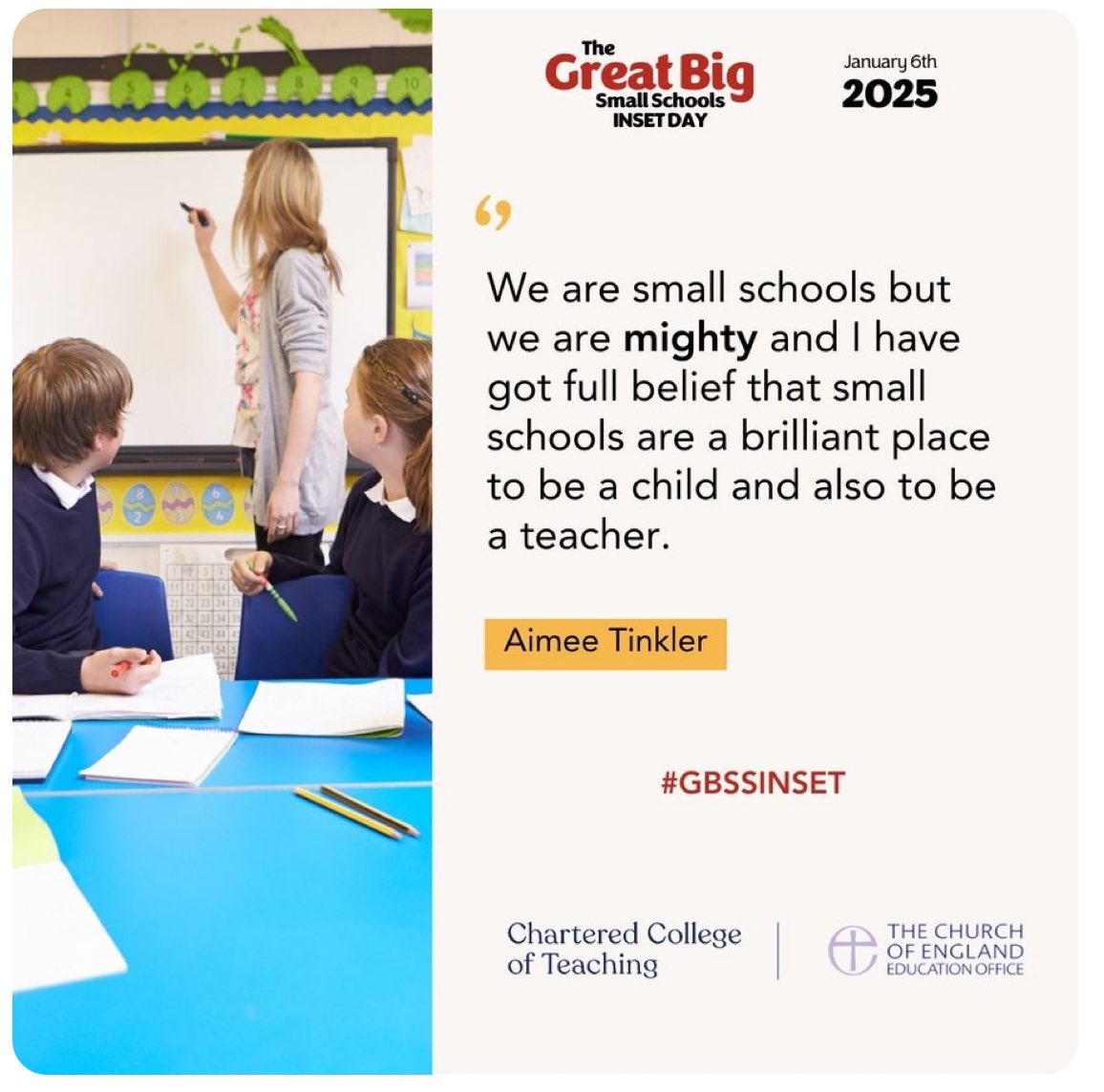Incredible day hosting the first ever Great Big Small Schools inset day with <a href="/CharteredColl/">Chartered College of Teaching</a> &amp; <a href="/CofE_Education/">CofE Education</a>. Thank you to everyone who spoke and helped organise the day and to colleagues in small schools for all you do. Same again next year?! #bettertogether #smallbutmighty