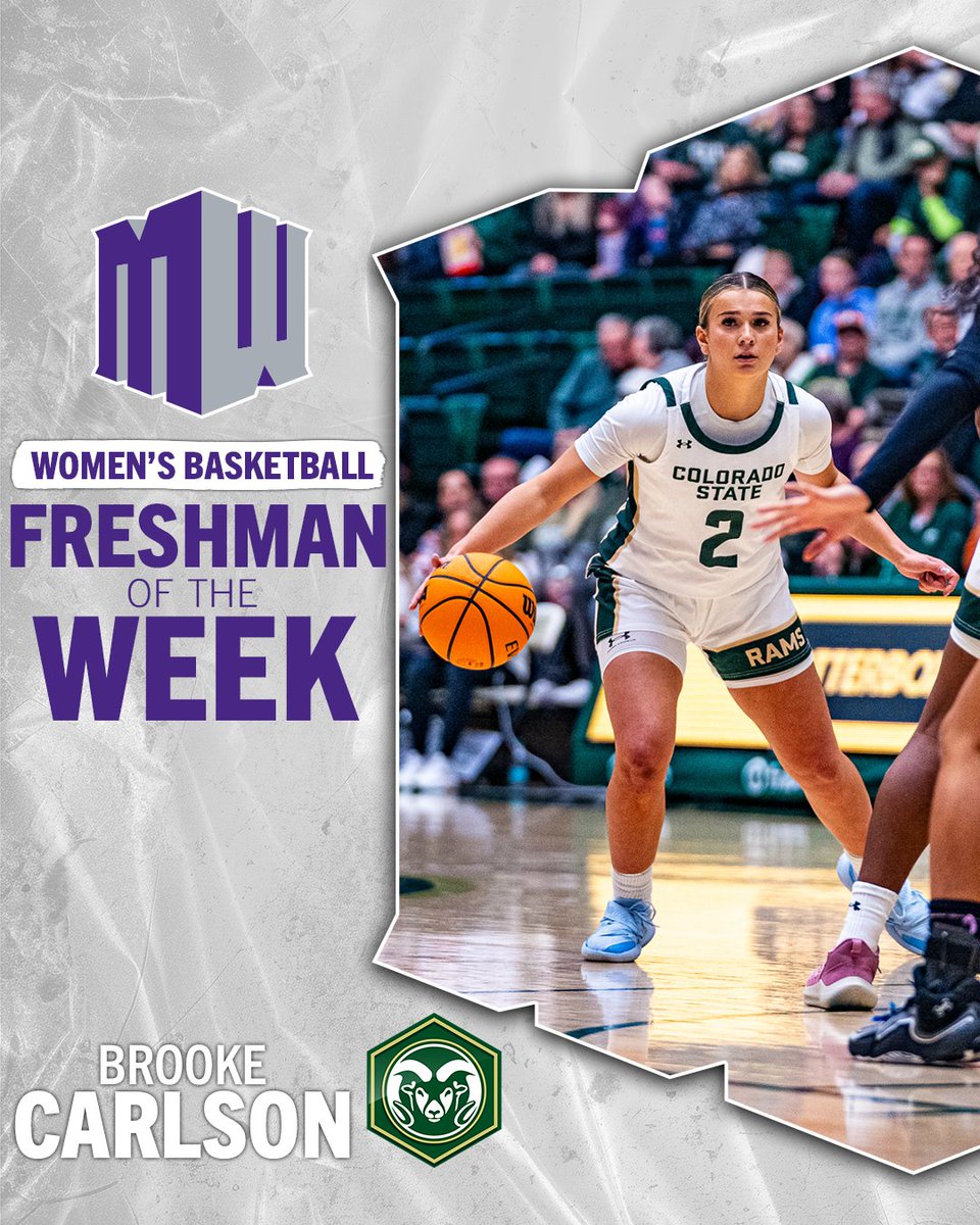 Brooke Carlson is crowned Freshman of the Week because she was a key contributor for the Rams, posting a 2-0 week with wins over San Diego State and San José State 🤩 

#MakingHerMark | #MWWBB | #Stalwart