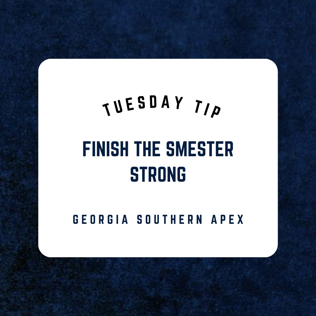 GSAthleticsAPEX's tweet image. Tuesday Tip: Finish the semester strong

As the end of the semester approaches, be sure to finish strong eagles! Turn in assignments, study for finals, and look back at all you have accomplished this year as an athlete and a young professional.

#lifeaftersport
@GSAthletics