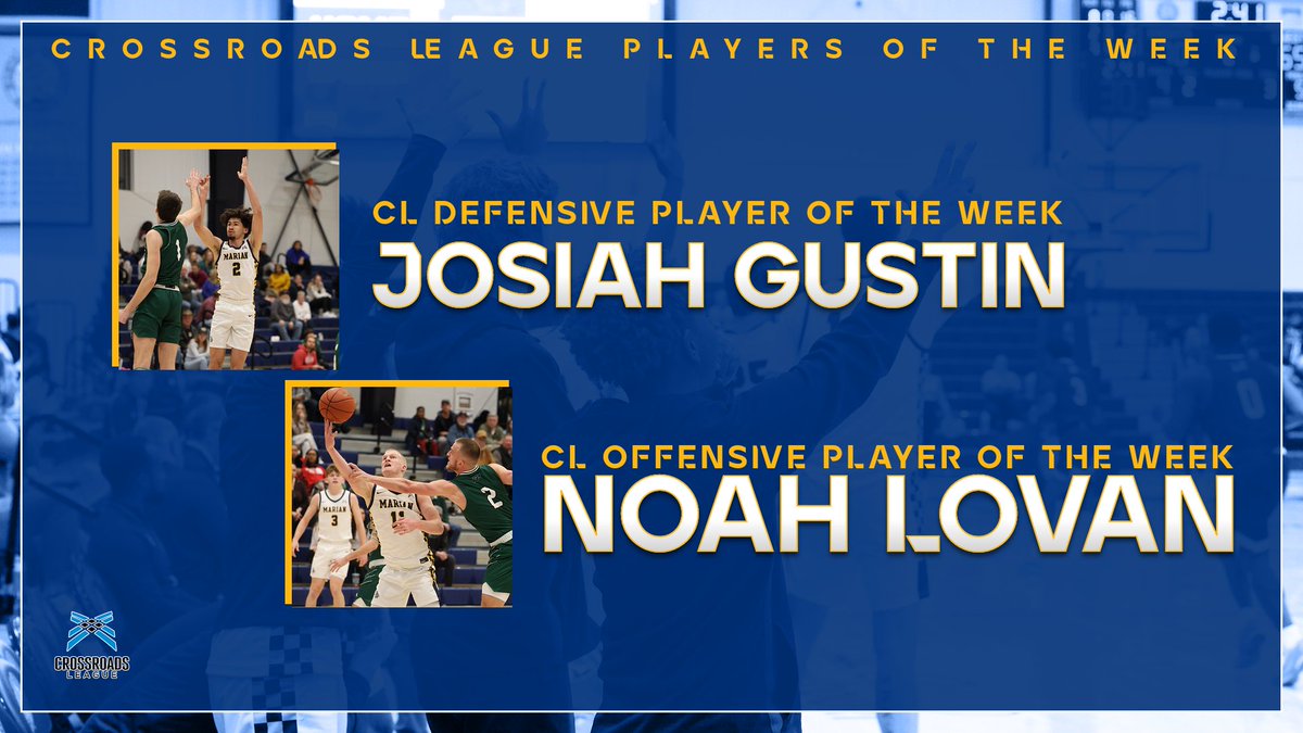 🏀Player of the Week Sweep!

Congrats to Noah Lovan and Josiah Gustin on being named the Crossroads League Offensive and Defensive Players of the Week!
muknights.com/news/2025/1/6/…