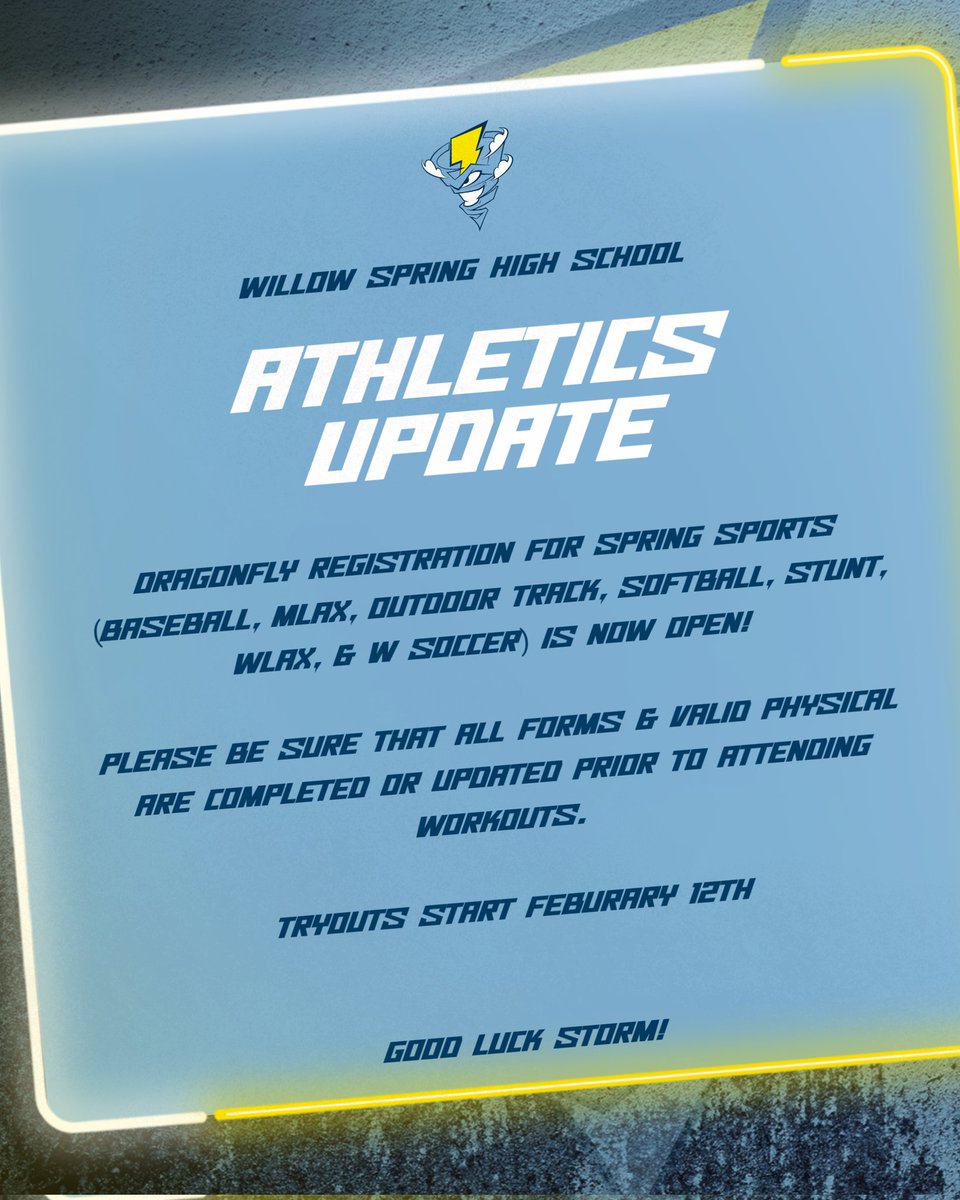 🚨🚨 Athletics Registration Update <a href="/WS_Storm_Sports/">Willow Spring Storm</a> 🚨🚨