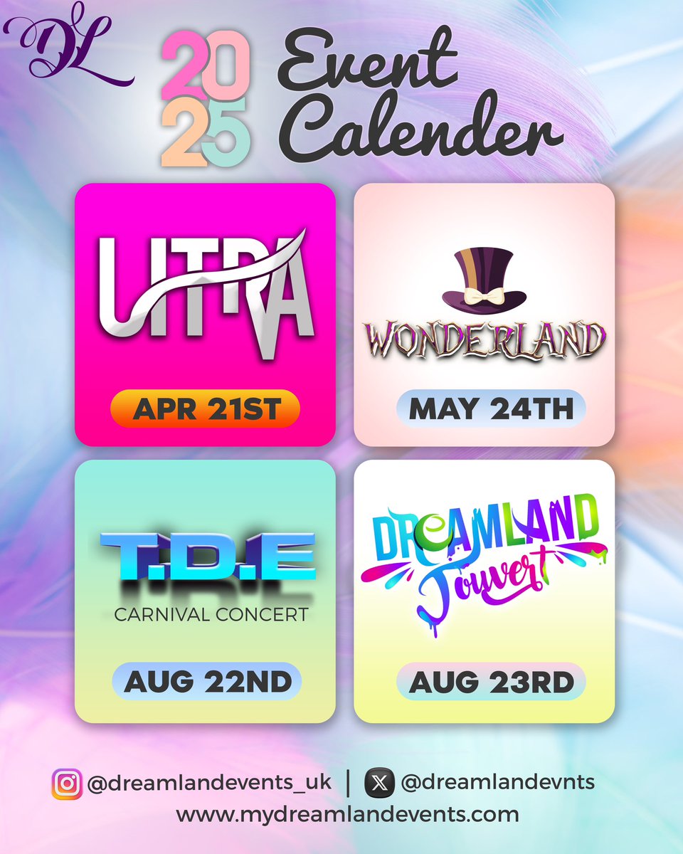 Your official 2025 Dreamland Events calendar‼️🗓️🔥☺️