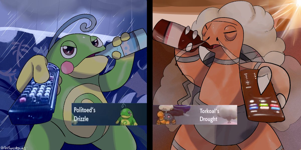 Anthonylegua1's tweet image. When I want to watch drizzle but the enemy torkoal wants to watch drought #pokemon #pokemonart #pokemonfanart