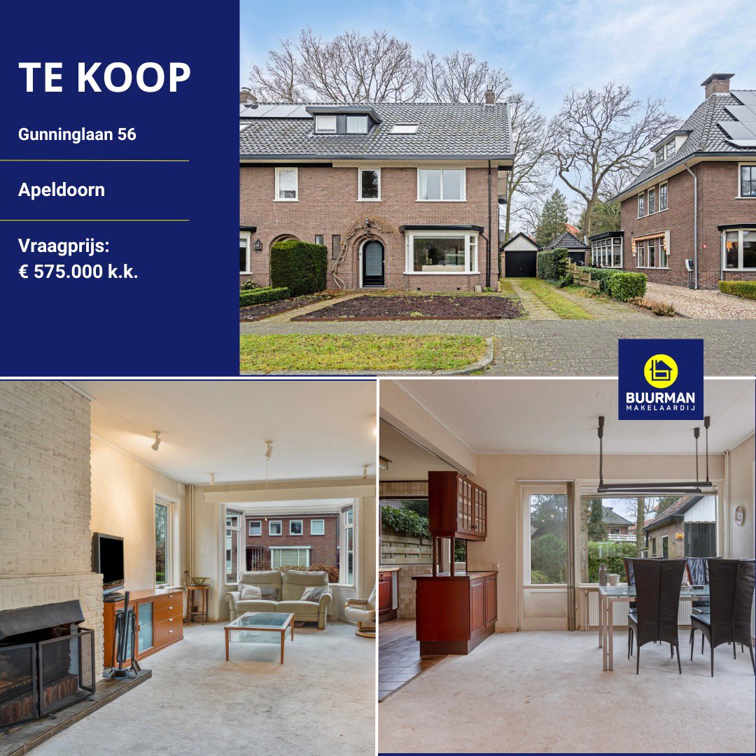 Zeer royale twee-onder-één-kapwoning met vooroorlogse architectuur in één van de mooiste lanen van Apeldoorn West.📍Gunninglaan 56, Apeldoorn. 

Kijk voor meer info op:
buurman.nl/woning/apeldoo…

<a href="/nvmapeldoornepe/">NVM Apeldoorn & Epe</a> #apeldoorn