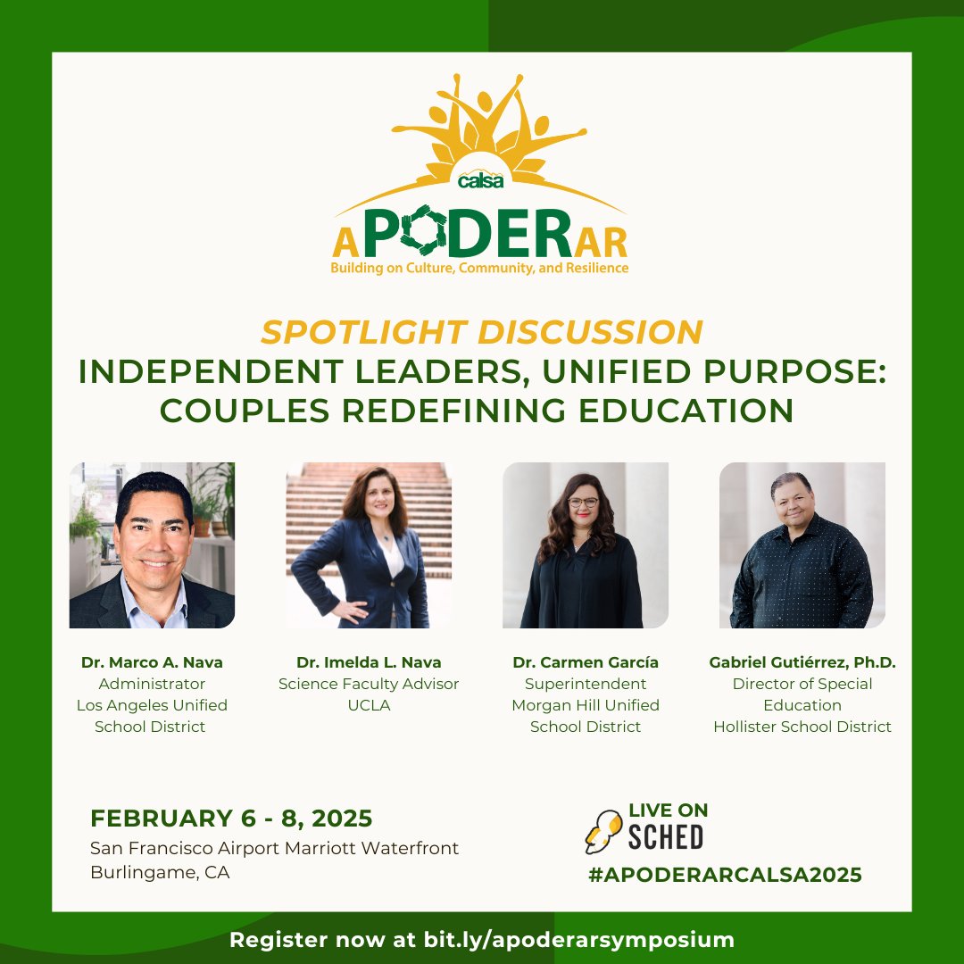 🌟 ICYMI: Spotlight Discussions Are Live! 🌟

"Independent Leaders, Unified Purpose: Couples Redefining Education" features:
💡 Dr. Marco A. Nava, LAUSD &amp; Dr. Imelda L. Nava, UCLA
💡 Dr. Carmen García, Morgan Hill USD &amp; Dr. Gabriel Gutiérrez, Hollister SD
#apoderarcalsa2025