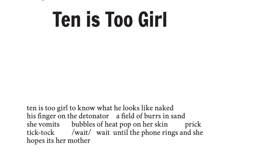45thParallelMag's tweet photo. From our 2nd issue: “Ten is Too Girl” by Cheyenne Black. Read the full poem on our website. https://t.co/sB4iU8hz9M