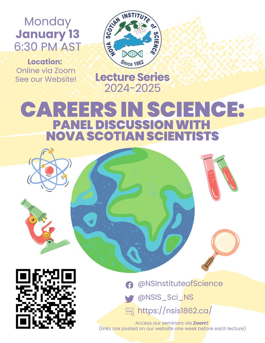 Nova Scotian Institute of Science - NSIS (@nsis_sci_ns) on Twitter photo Join us this Monday Jan 13, 2025 for our Science Career Panel. This virtual event will bring local science streams together to share advice with young Nova Scotians interested in pursuing STEAM training. <a href="/NS_Museum/">Nova Scotia Museum</a>, <a href="/hfxpublib/">Halifax Public Libraries</a>
nsis1862.ca/public-lecture… Join us this Monday Jan 13, 2025 for our Science Career Panel. This virtual event will bring local science streams together to share advice with young Nova Scotians interested in pursuing STEAM training. <a href="/NS_Museum/">Nova Scotia Museum</a>, <a href="/hfxpublib/">Halifax Public Libraries</a>
nsis1862.ca/public-lecture…