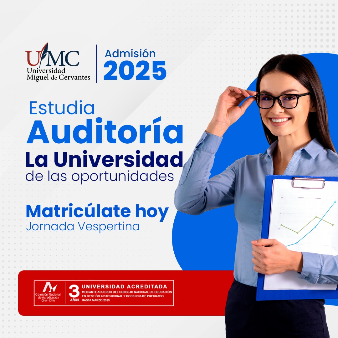 ✨ ¡Estudia la carrera de Auditoría en la Universidad de las Oportunidades! ✨  

✅ Pregunta por nuestras becas y beneficios.  
✅ No exigimos PAES.  

💡 ¡Es tu momento de avanzar hacia un futuro lleno de posibilidades!  

📲 Ingresa ahora aquí admision.umcervantes.cl