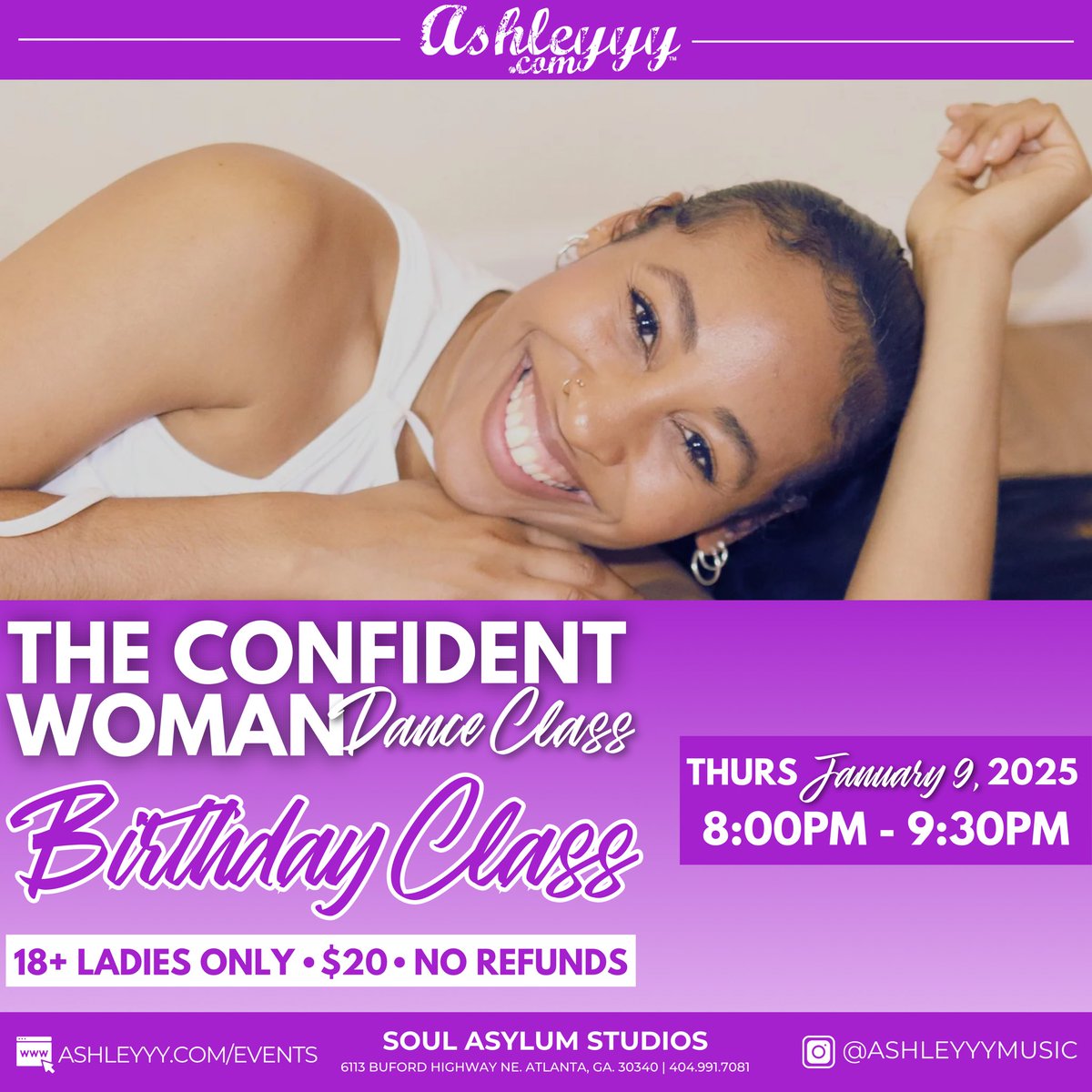 #TheConfidentWoman Birthday Dance Class 💜✨ ashleyyy.com/event/the-conf… #atlanta #danceclass #newyear2025 #ladiesnight