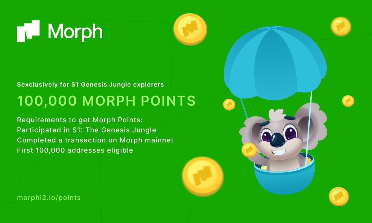 Wartask1's tweet image. 🎁Getting bonus points in @morphnetwork

✅Total 100k points, FCFS distribution, give 1 point each
✅Follow the link and get the gift in the dashboard above
✅Participant must have participated in Testnet and have an asset in Mainnet

📌morphl2.io/points/greatto…

#morphl2