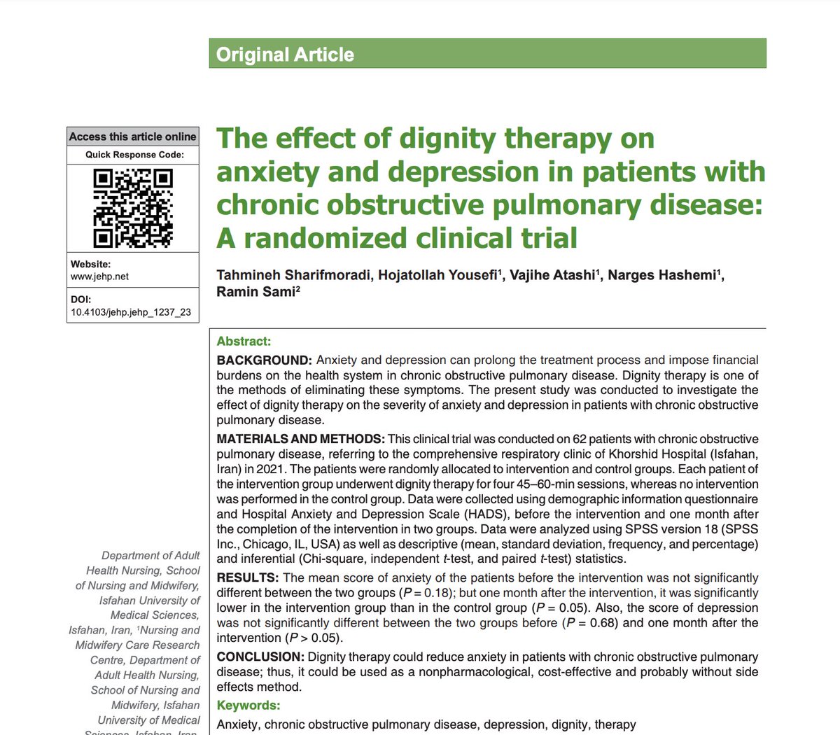 Harvey Max Chochinov (@hmchochinov) on Twitter photo Lastest paper on Dignity Therapy and its application in COPD. pubmed.ncbi.nlm.nih.gov/39703641/ <a href="/UM_RadyFHS/">U of M Rady Faculty</a> <a href="/VirtualHospice/">Canadian Virtual Hospice</a> <a href="/CCMB_Research/">CancerCare Manitoba Research</a> <a href="/IAHPC/">IAHPC</a> <a href="/CAPCpalliative/">CAPC</a> <a href="/capo/">sergio</a> <a href="/IPOSPsychoOncol/">IPOS</a> <a href="/CSI_KCL/">Cicely Saunders Institute at King's</a> <a href="/CanadianHPCAssn/">CHPCA</a> <a href="/AAHPM/">AAHPM</a> <a href="/MSKCancerCenter/">Memorial Sloan Kettering Cancer Center</a> <a href="/CdnMedHallFame/">Canadian Medical Hall Fame</a> <a href="/whpca/">WHPCA</a> <a href="/Stanford_PC/">Stanford Palliative Care</a> #DignityInCare Lastest paper on Dignity Therapy and its application in COPD. pubmed.ncbi.nlm.nih.gov/39703641/ <a href="/UM_RadyFHS/">U of M Rady Faculty</a> <a href="/VirtualHospice/">Canadian Virtual Hospice</a> <a href="/CCMB_Research/">CancerCare Manitoba Research</a> <a href="/IAHPC/">IAHPC</a> <a href="/CAPCpalliative/">CAPC</a> <a href="/capo/">sergio</a> <a href="/IPOSPsychoOncol/">IPOS</a> <a href="/CSI_KCL/">Cicely Saunders Institute at King's</a> <a href="/CanadianHPCAssn/">CHPCA</a> <a href="/AAHPM/">AAHPM</a> <a href="/MSKCancerCenter/">Memorial Sloan Kettering Cancer Center</a> <a href="/CdnMedHallFame/">Canadian Medical Hall Fame</a> <a href="/whpca/">WHPCA</a> <a href="/Stanford_PC/">Stanford Palliative Care</a> #DignityInCare