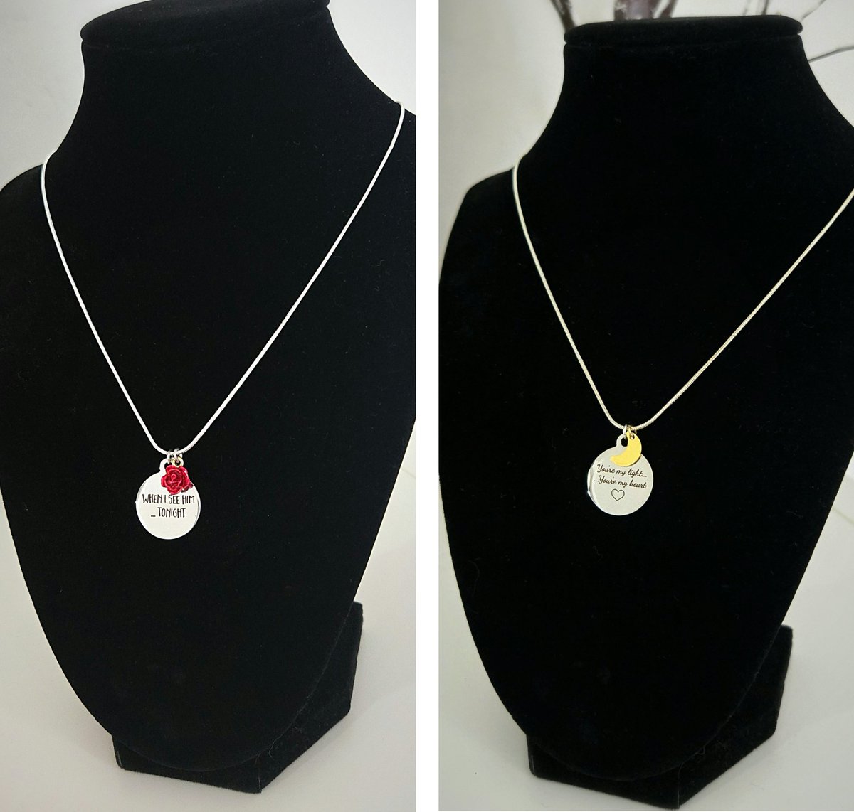 stolitz_37's tweet photo. My HH and HB engraved stainless steele pendant necklaces! Working on some new ideas for bracelets and necklaces 😊✨️ These are available in my Etsy shop if interested!
#helluvaboss #hazbinhotel #hellaverse #loserbaby #justlookmyway #whenIseehim #mastermind #etsyshop https://t.co/6CzUnVyDC9