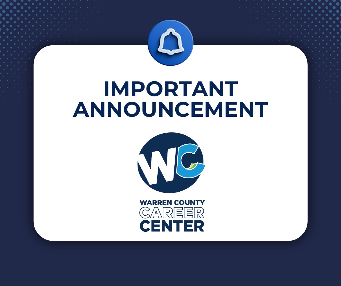 Warren County Career Center is closed on Tuesday, January 7th, 2025. All classes are canceled, including adult education evening classes. Classes are scheduled to resume on Wednesday, January 8th.