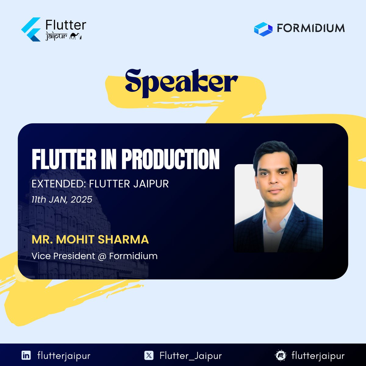 Flutter_Jaipur's tweet image. 🎉 Excited to announce our second speaker for the Flutter In-Person Event!

Meet Mohit Sharma, VP at @Formidium  event partner. A seasoned leader with deep insights into tech and business innovation.

📅 Save the date!
🔗 Register now
#FlutterJaipur #Flutter #Formidium #Speaker