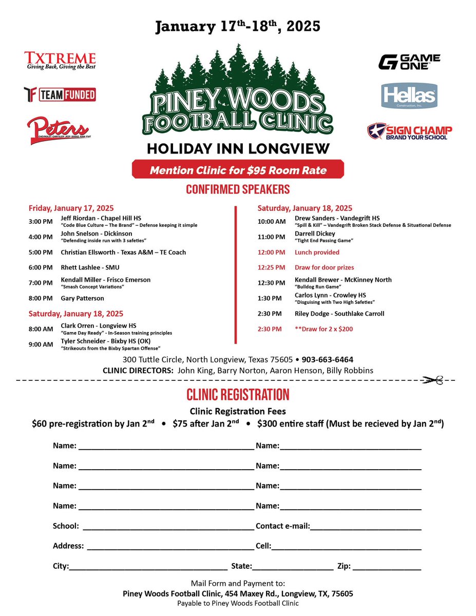 Piney Woods Football Clinic (@clinicpiney) on Twitter photo 🏈🏈NEXT FRIDAY <a href="/ClinicPiney/">Piney Woods Football Clinic</a> is the place to be! Look at this line-up! <a href="/rhettlashlee/">Rhett Lashlee</a> <a href="/CoachDickey1/">Darrell Dickey</a> <a href="/FBCoachP/">Gary Patterson</a> <a href="/VHSFootball/">Vandegrift Football</a> <a href="/CrowleyFB_TX/">Crowley FootballTX</a> <a href="/CarrollDragonFB/">Southlake Carroll Football</a> 🏈🏈NEXT FRIDAY <a href="/ClinicPiney/">Piney Woods Football Clinic</a> is the place to be! Look at this line-up! <a href="/rhettlashlee/">Rhett Lashlee</a> <a href="/CoachDickey1/">Darrell Dickey</a> <a href="/FBCoachP/">Gary Patterson</a> <a href="/VHSFootball/">Vandegrift Football</a> <a href="/CrowleyFB_TX/">Crowley FootballTX</a> <a href="/CarrollDragonFB/">Southlake Carroll Football</a>