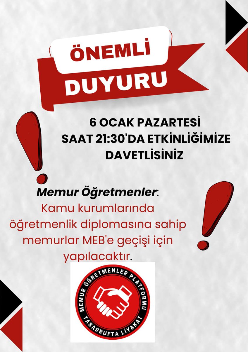 📢 Eğitim Fakültesi mezunu, pedagojik formasyon sahibi öğretmenlerimizin sesini duyalım, duyuralım. 

<a href="/OMPlatformu/">MEMUR ÖĞRETMENLER PLATFORMU</a> #MemurOgretmeniDuyun