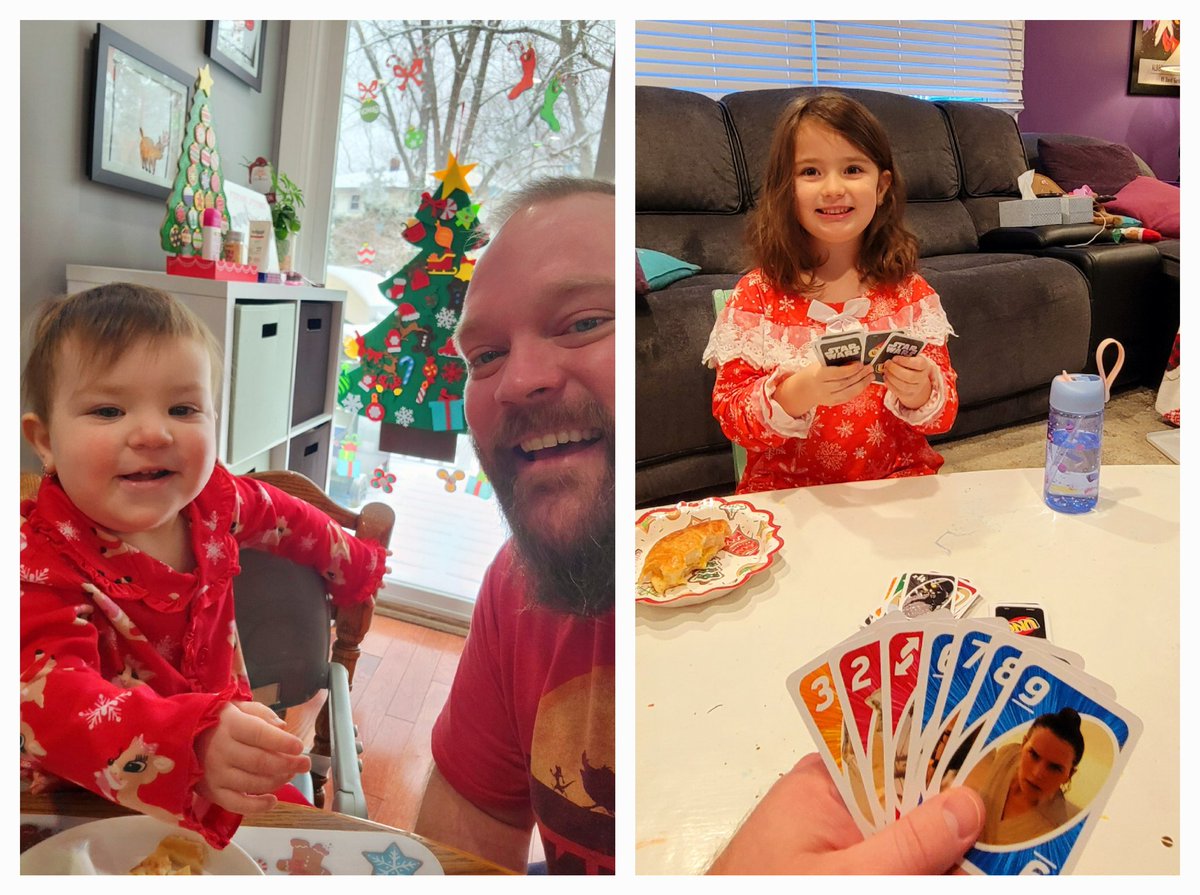 ChrisRodell2's tweet image. Yep. Daddy-daughter days are still the best. It's Bella's first snow day! And G had been crushing me at star wars uno.