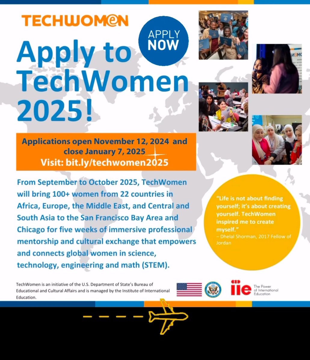 Deadline for application is tomorrow 

Apply apply apply <a href="/TechWomen/">TechWomen</a>