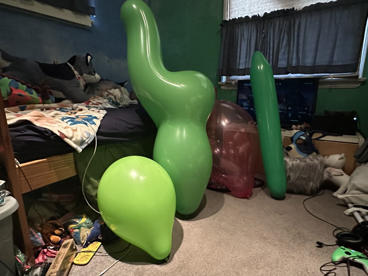 The squeakend may be over but the squeaks intensify. Add between five and ten more breaths to each balloon. Now they're all extra tight, all have necks, and are all ready for even more squeaks. I'll challenge anyone to a squeak off. Bring it on. #squeaky #looner #puppy