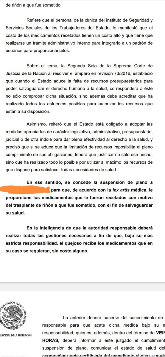 Mayfarafa's tweet photo. @Rhevolver Si se niega la atención o medicamentos, se reclama por medio del juicio de amparo. Una suspensión de plano se concede en horas, a partir de que se presenta la demanda. Los derechos no se mendigan, se exigen. https://t.co/km791CO0Ks