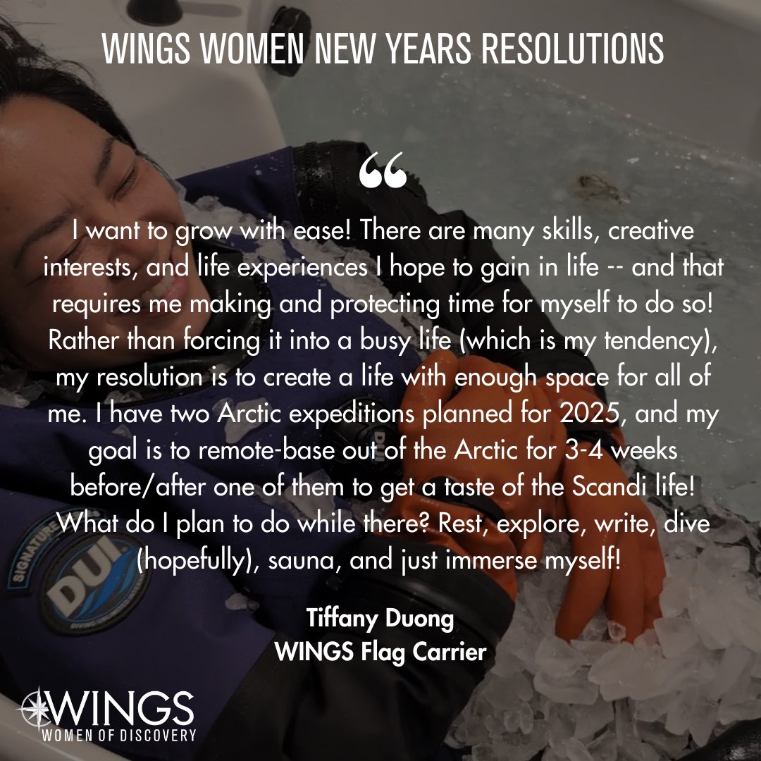 🌟 New Year, New Resolutions! 🌟 This week, we’re excited to share the New Year’s resolutions of the incredible WINGS women explorers. Today, we’re featuring Sunniva Sorby and Tiffany Duong! Stay tuned each day for more inspiring resolutions from our amazing explorers. 🚀✨